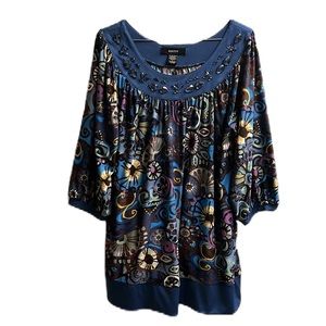 Kaktus, Beautiful Design U-Neckline, Multi Color Casual Top, Large